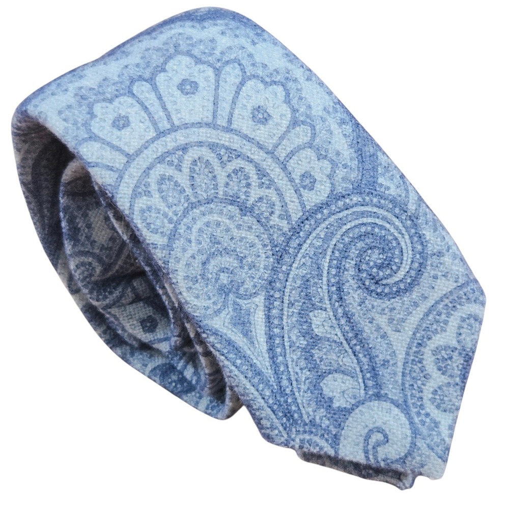 Peter Millar Skinny Tie Mens Blue Paisley 100% Cashmere Made in Italy Luxury